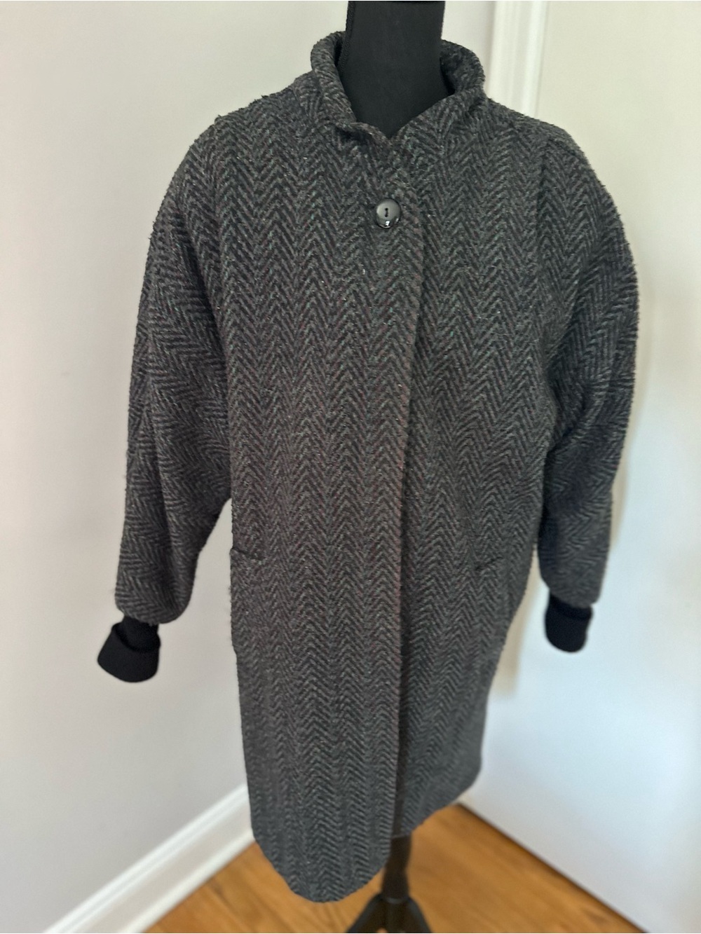 VTG 80s Donnybrook Sz10 ILGWU Gray Speckled oversized herringbone Long wool coat